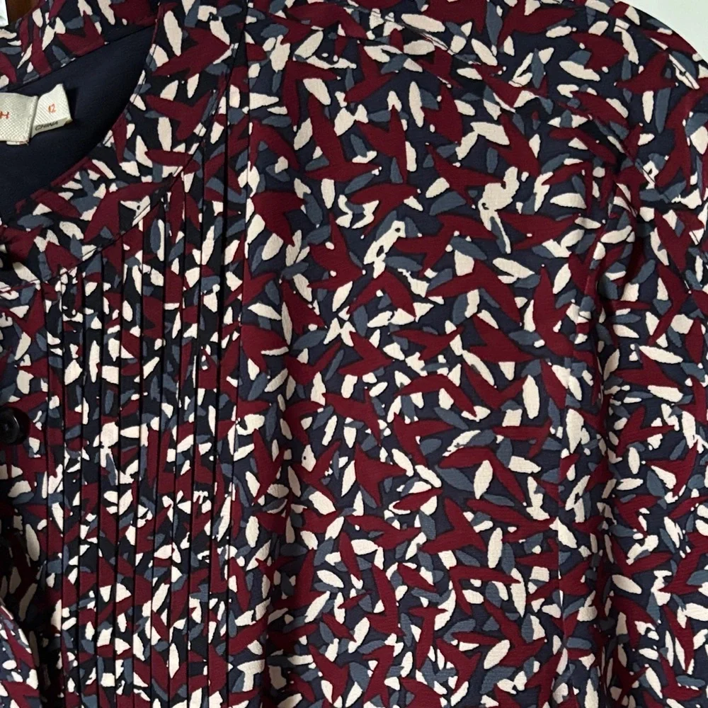 Tory Burch 100% Silk Confetti Patterned Dress Sz 12 Burgundy & Soft Gray
